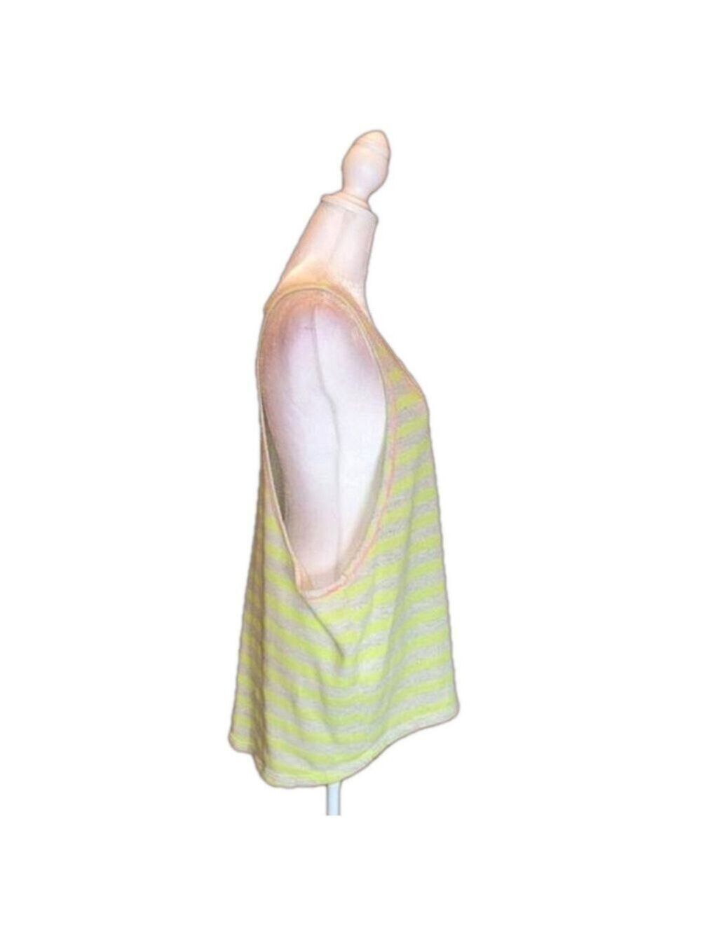 LUSH Neon Yellow & Gray Striped Sweatshirt-like Tank Top w/ Pink Trim, Size M - Picture 6 of 8